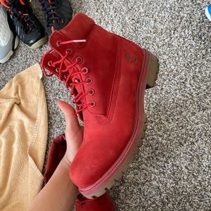 Red timberland boot